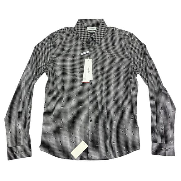 Calvin Klein Mens Extra Slim Fit Stretch Untucked Button Down Shirt Black M - Picture 1 of 4